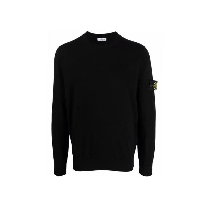 STONE ISLAND Black Crewneck Knit Sweater with Logo Patch 7515511A1 V0029