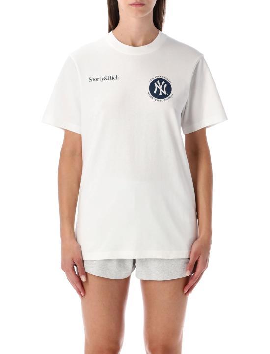 SPORTY&RICH White Navy Short Sleeve T-Shirt TO043 6236 59 WH