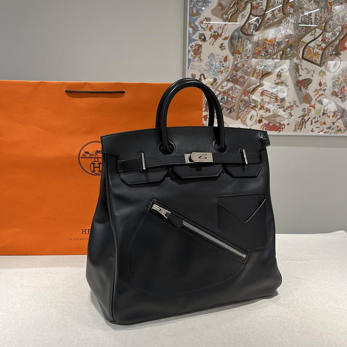 HERMES Birkin 40 Tote Bag Black Gold Hardware Unisex Leather