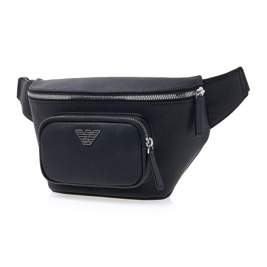 Emporio Armani Men’s Logo Belt Bag Crossbody Black Leather