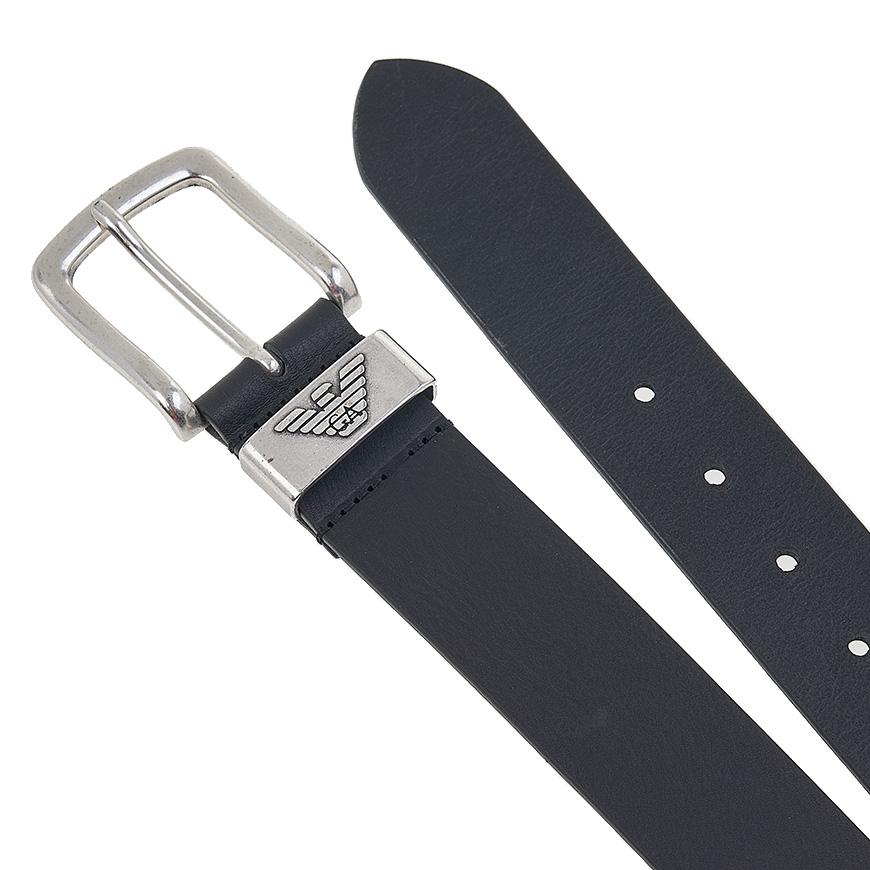 Emporio Armani Men’s Leather Belt with Logo Buckle Black