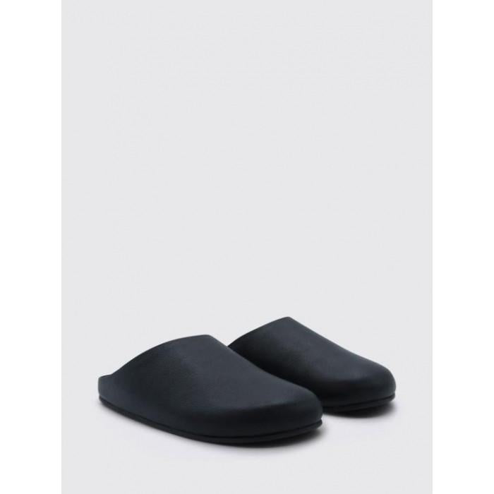 The Row Hudson Black Leather Slide Sandals