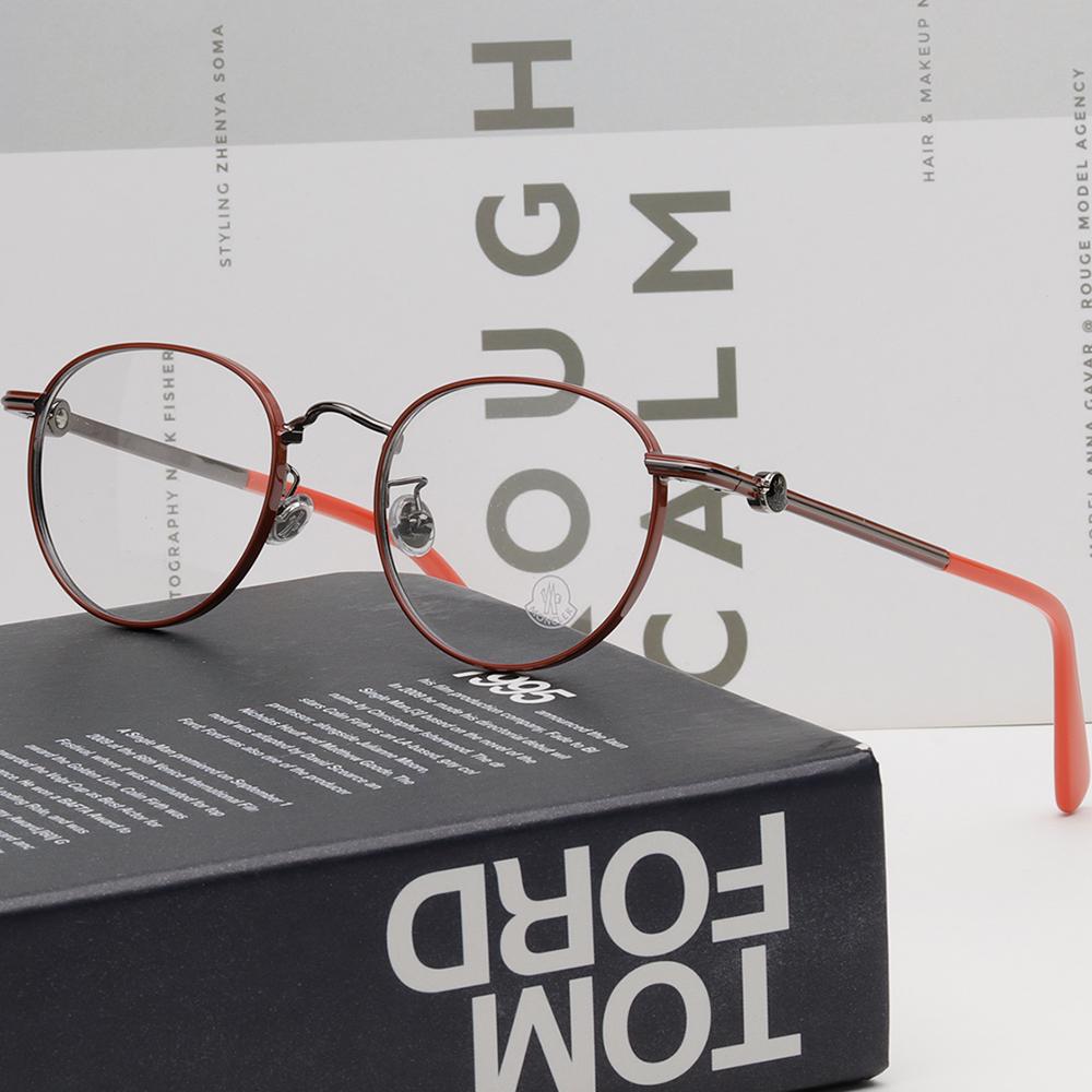 Moncler Red Silver Metal Round Eyeglass Frame Unisex ML5204H 066