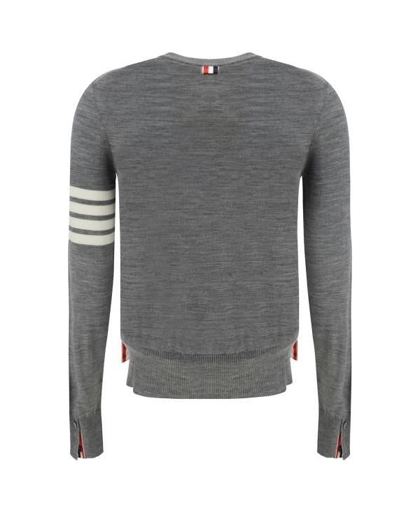 THOM BROWNE Wool 4-Bar Relaxed Crewneck Pullover Sweater Gray