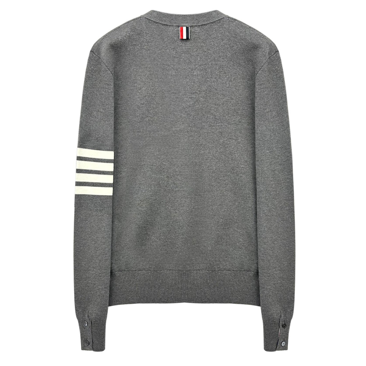 THOM BROWNE Grey Milano Stitch Armband Stripe Crewneck Knit Sweater MKA202A 035