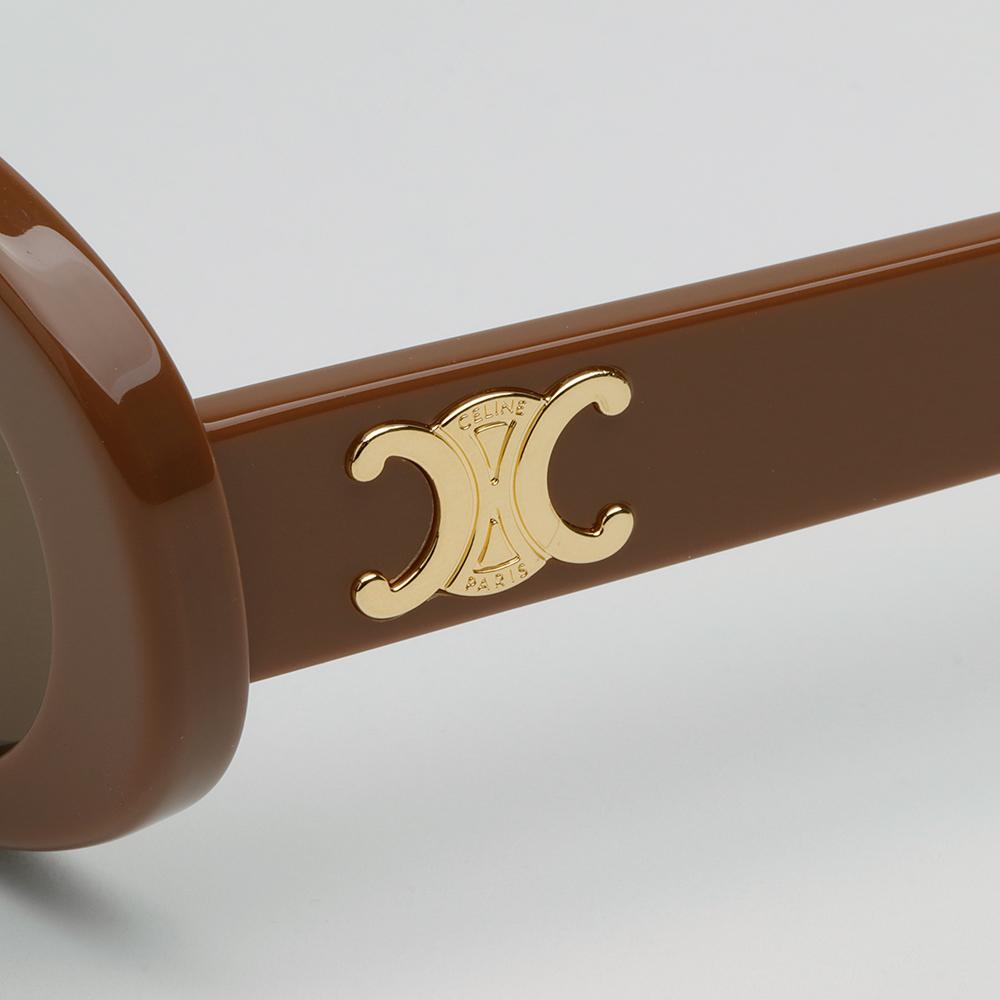 CELINE Brown Acetate Oval Triomphe Sunglasses Unisex