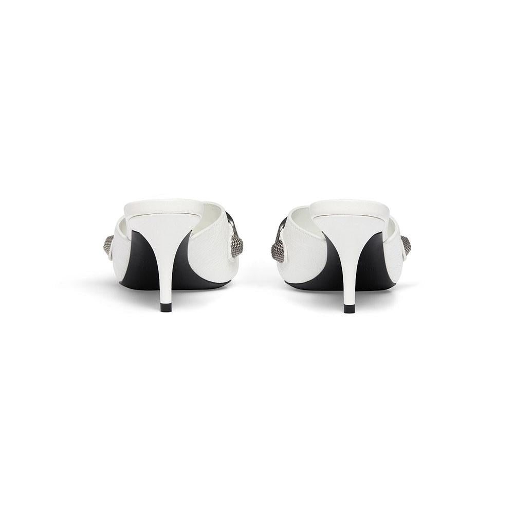 BALENCIAGA Cagole Women’s Leather Mule Slide Sandals White