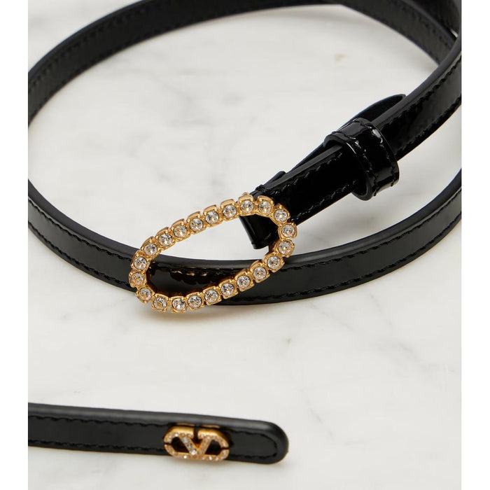VALENTINO Thin Oval Buckle Women’s Leather Belt Black
