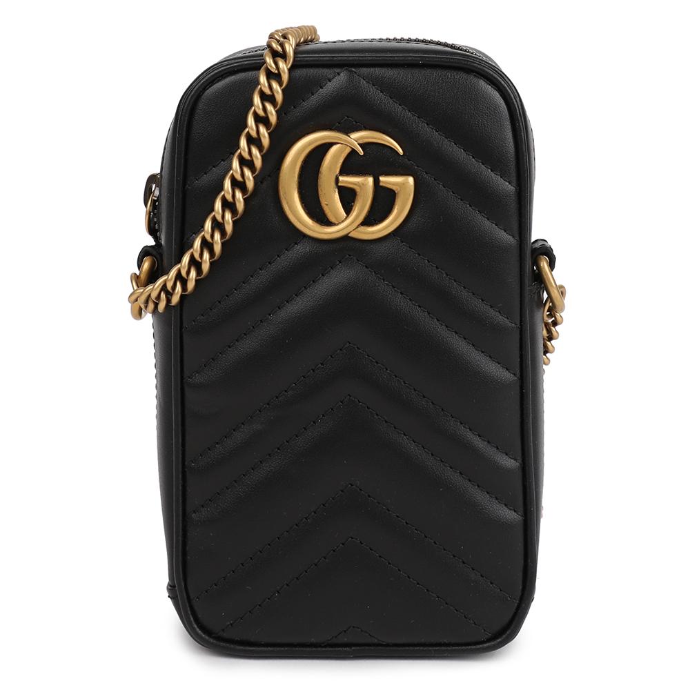 GUCCI GG Marmont Mini Leather Shoulder Bag Black 598597 DTDCT 1000