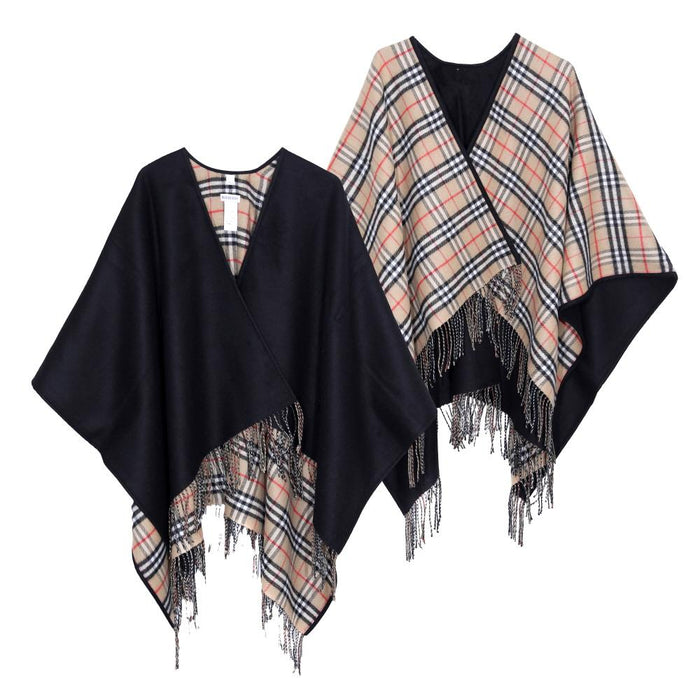 BURBERRY Check Wool Reversible Fringe Women’s Cape Coat