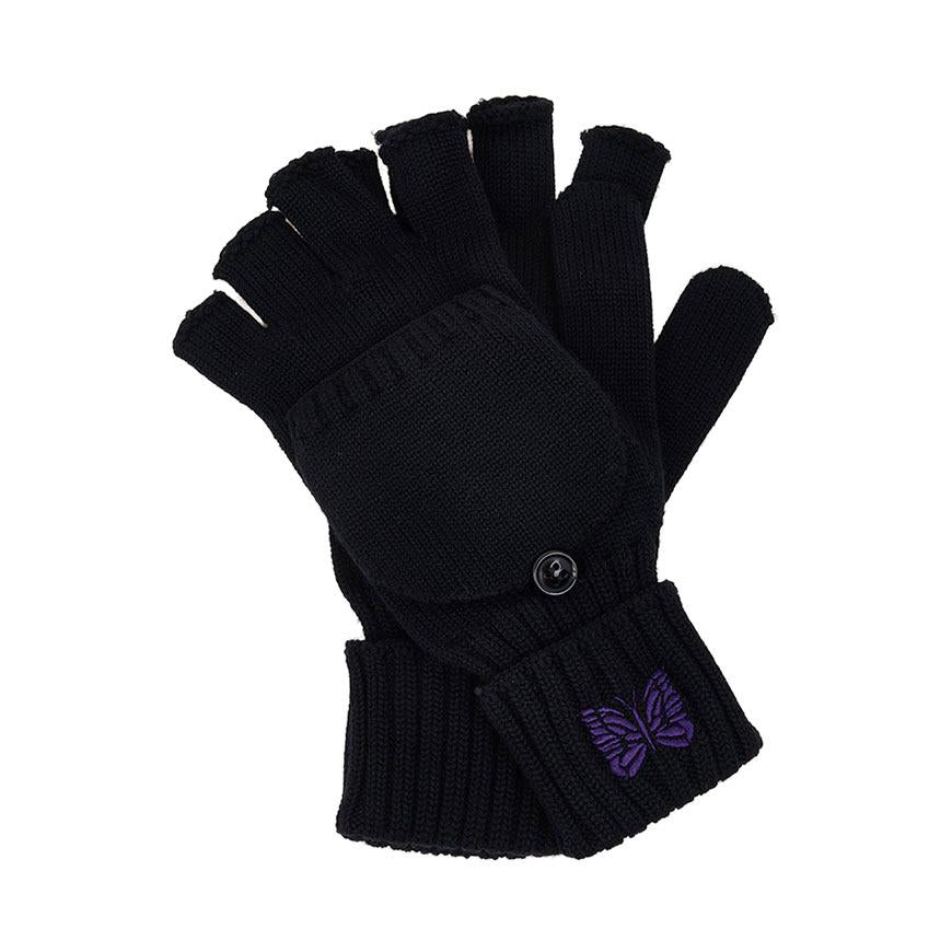 NEEDLES Men’s Merino Wool Convertible Knit Gloves RW062 BLACK
