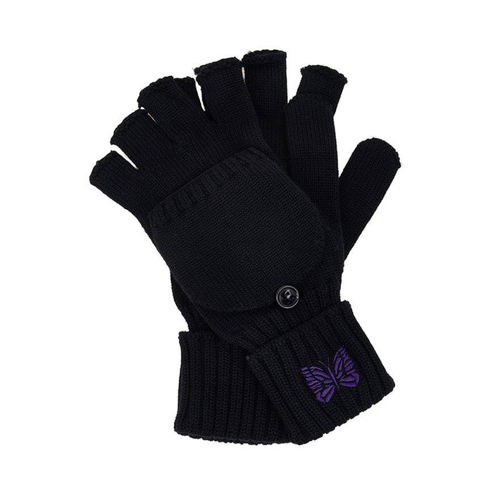 NEEDLES Men’s Merino Wool Convertible Knit Gloves RW062 BLACK