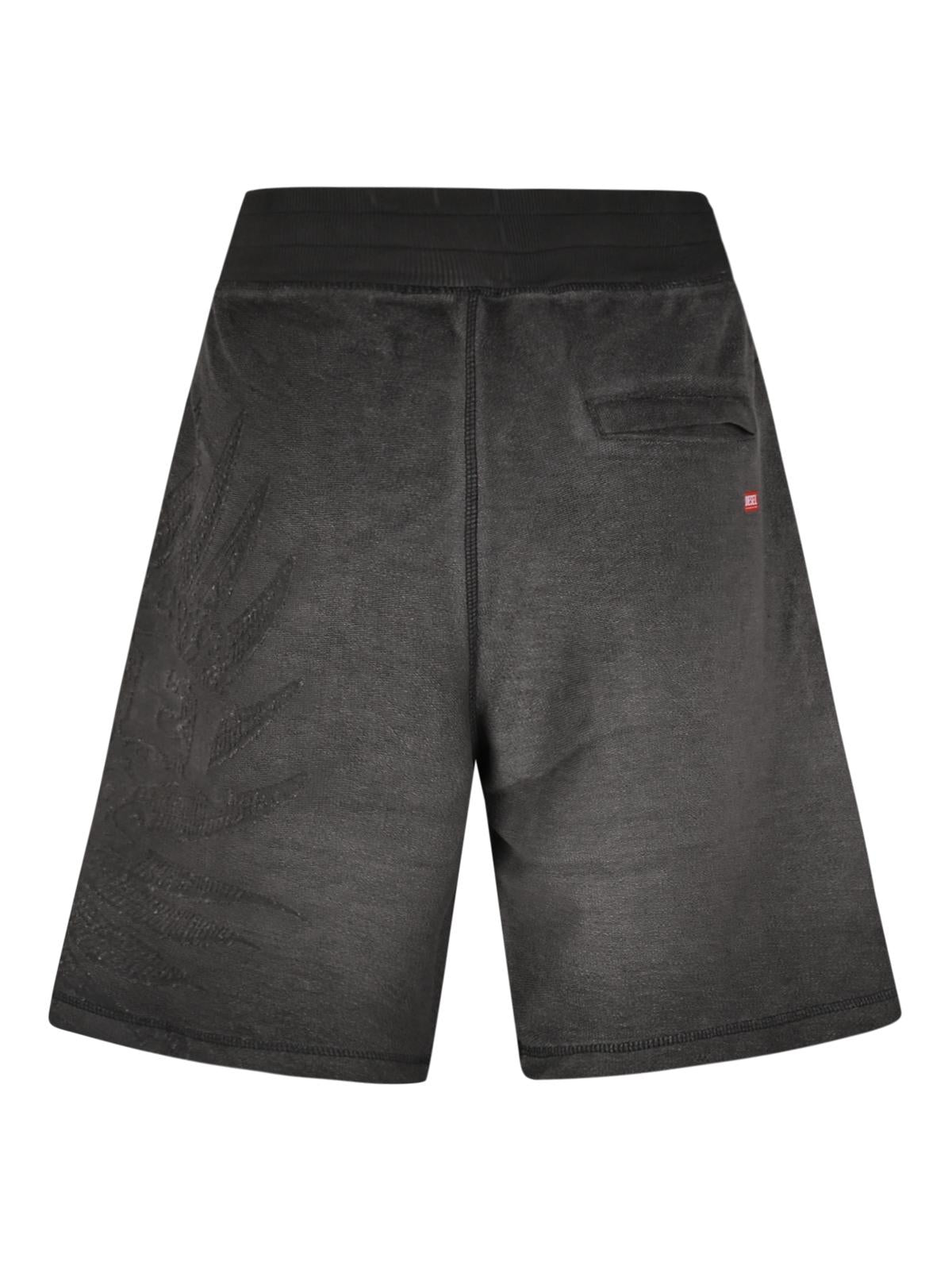 DIESEL Black Cotton Drawstring Logo Shorts