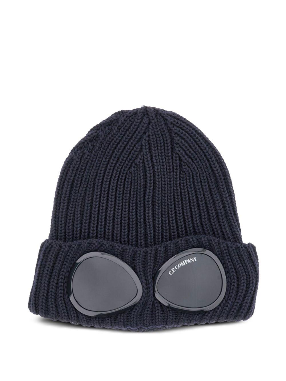 CP Company Ribbed Knit Beanie Hat Men Navy Wool