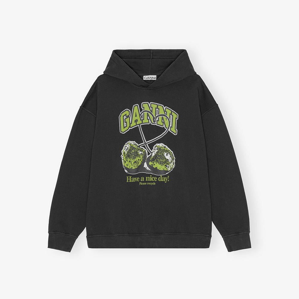 GANNI Black Cherry Print Oversized Hoodie T4285 252
