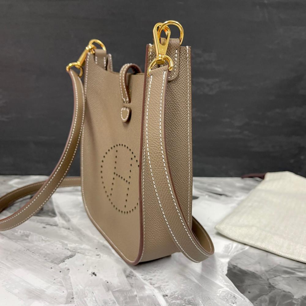 HERMES Evelyne Mini 16 Sellier Crossbody Bag Etoupe Gold Hardware