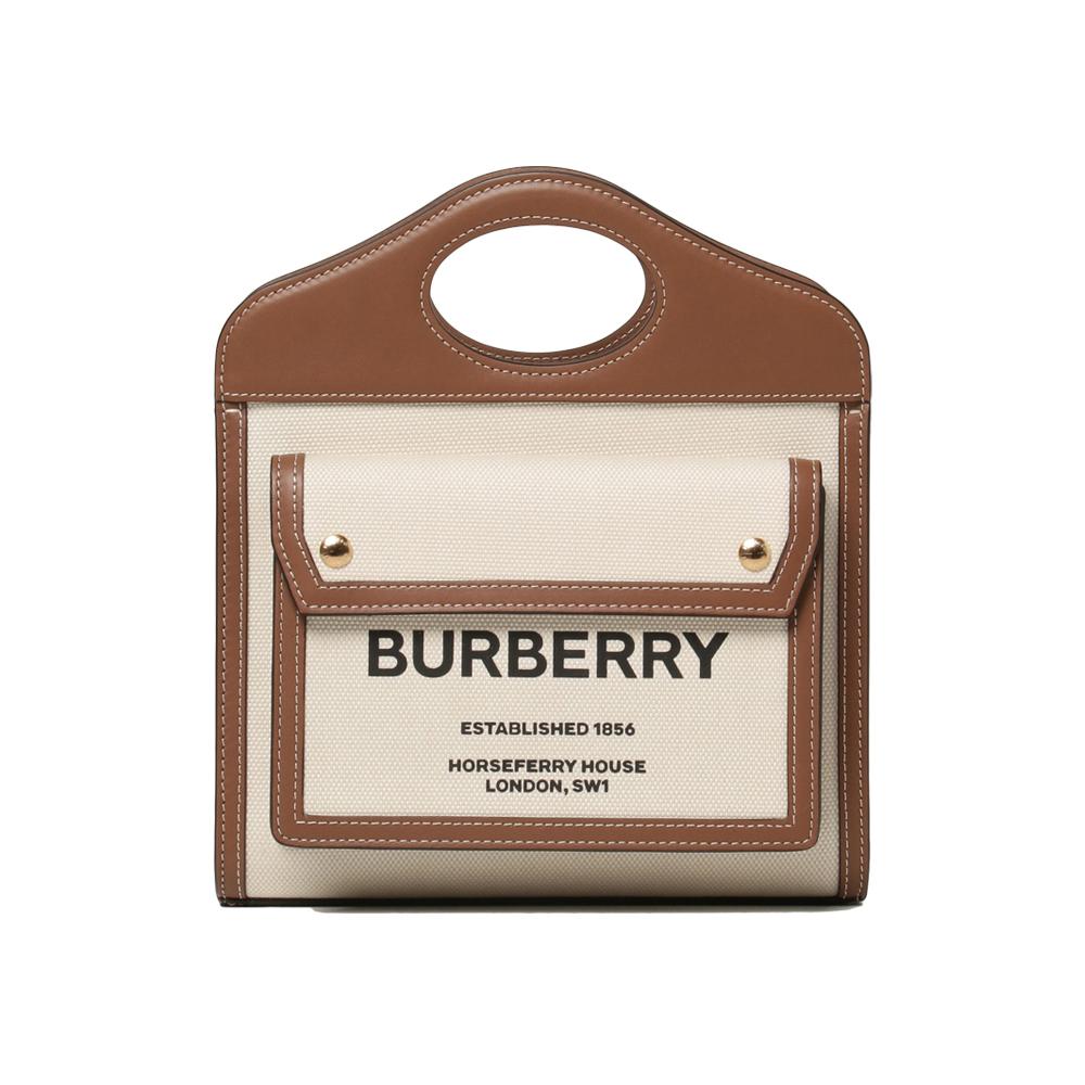BURBERRY Logo Mini Pocket Tote Crossbody Bag Natural Brown