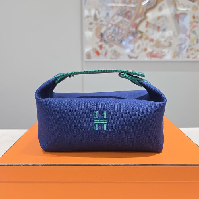 HERMES Marine Blue Canvas Bride-a-Brac Small Pouch