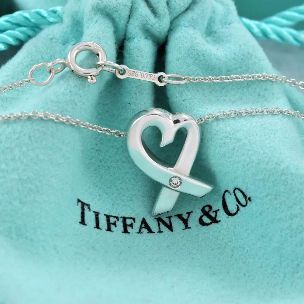 Tiffany & Co 925 Silver Picasso Loving Heart Diamond Pendant Necklace