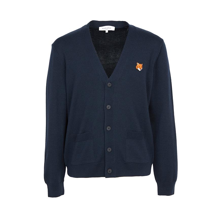 Maison Kitsune Fox Head Logo Men’s Wool Cardigan Navy PM00501 KT1181 0413