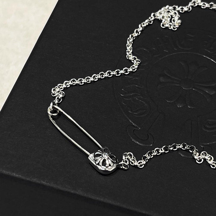 Chrome Hearts Safety Pin Pendant Necklace Silver Diamond