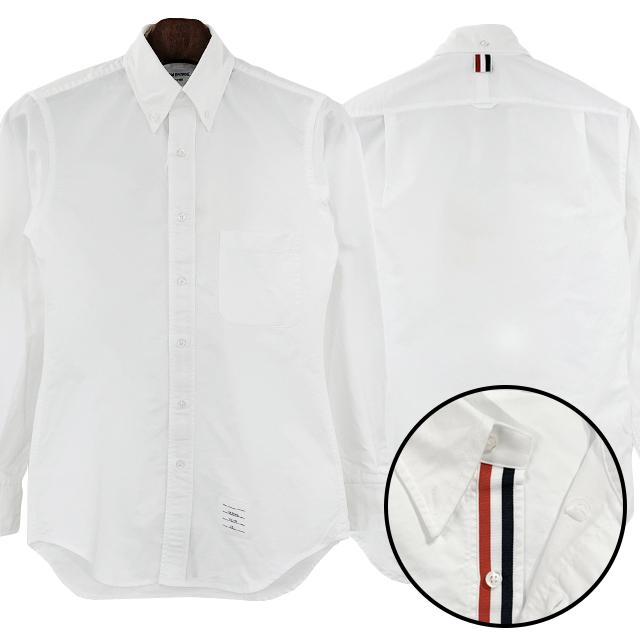 THOM BROWNE White Grosgrain Tricolor Placket Long Sleeve Shirt