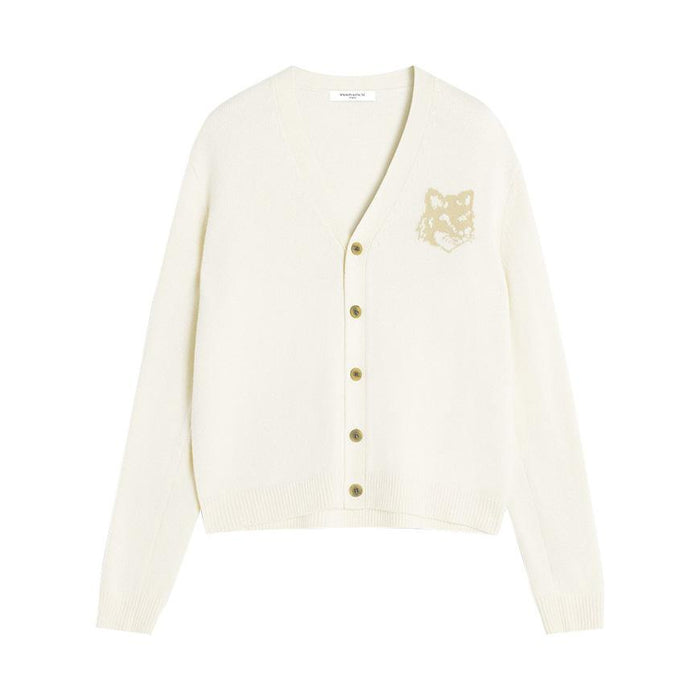 Maison Kitsune Fox Head Merino Wool Cardigan Men Gray
