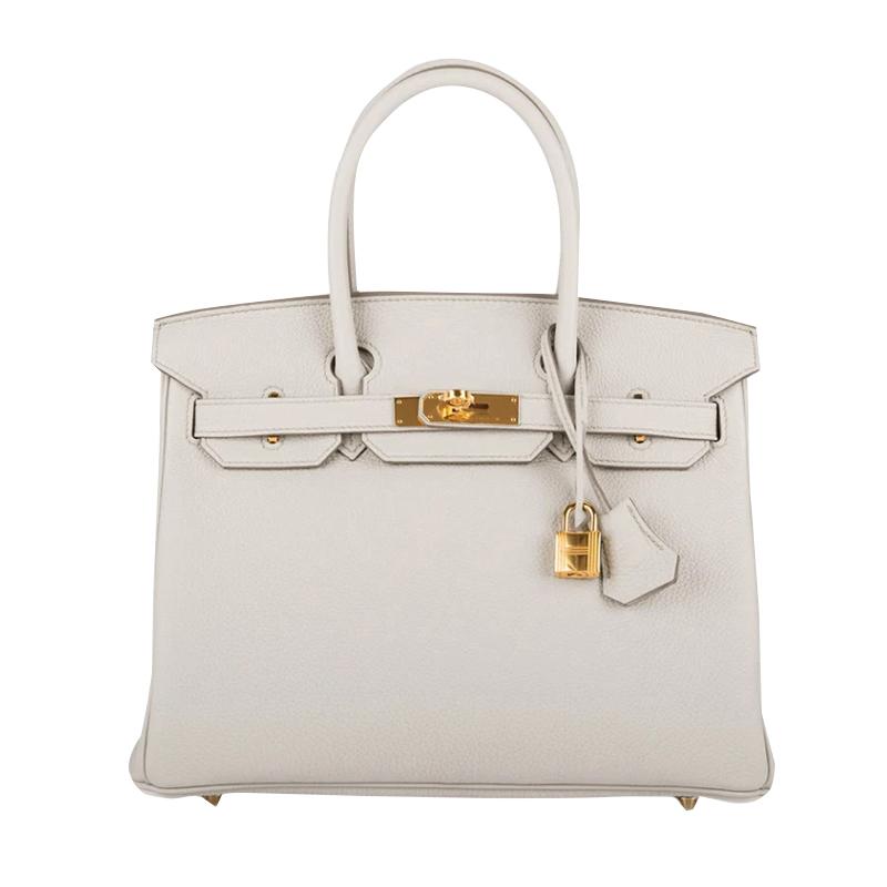 HERMES Togo Leather Birkin Bag Beton Color 30 Tote Unisex