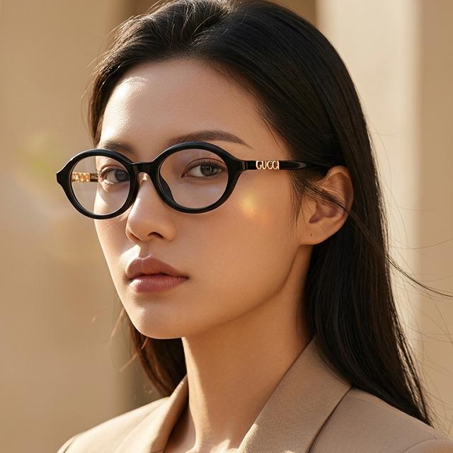 GUCCI Black Oval Acetate Eyeglass Frames Unisex GG2153 O 001