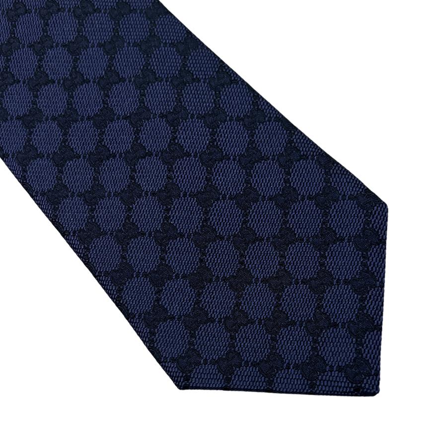GUCCI Navy Jacquard GG Pattern Silk Tie