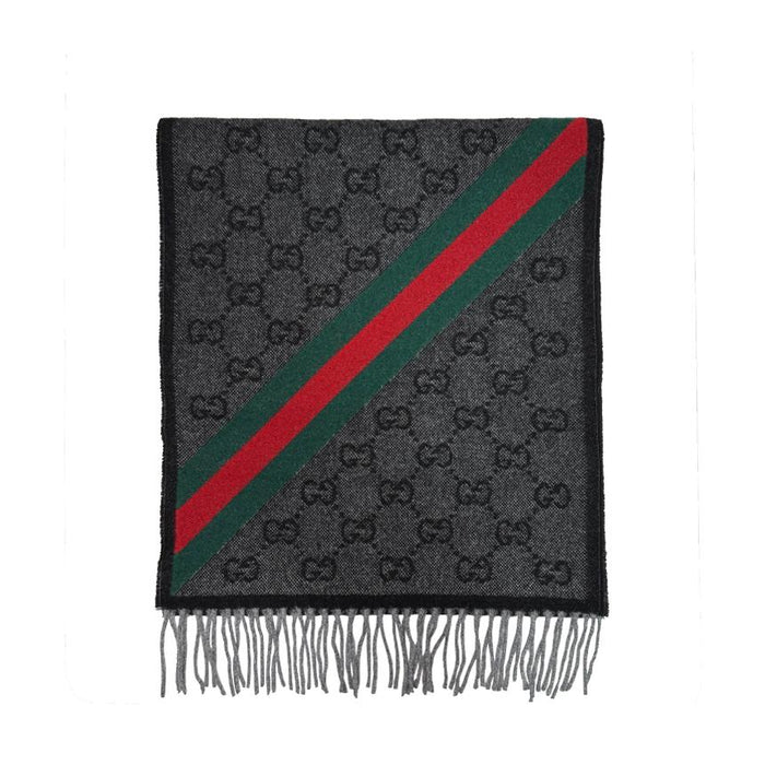 GUCCI Wool GG Logo Web Black Scarf