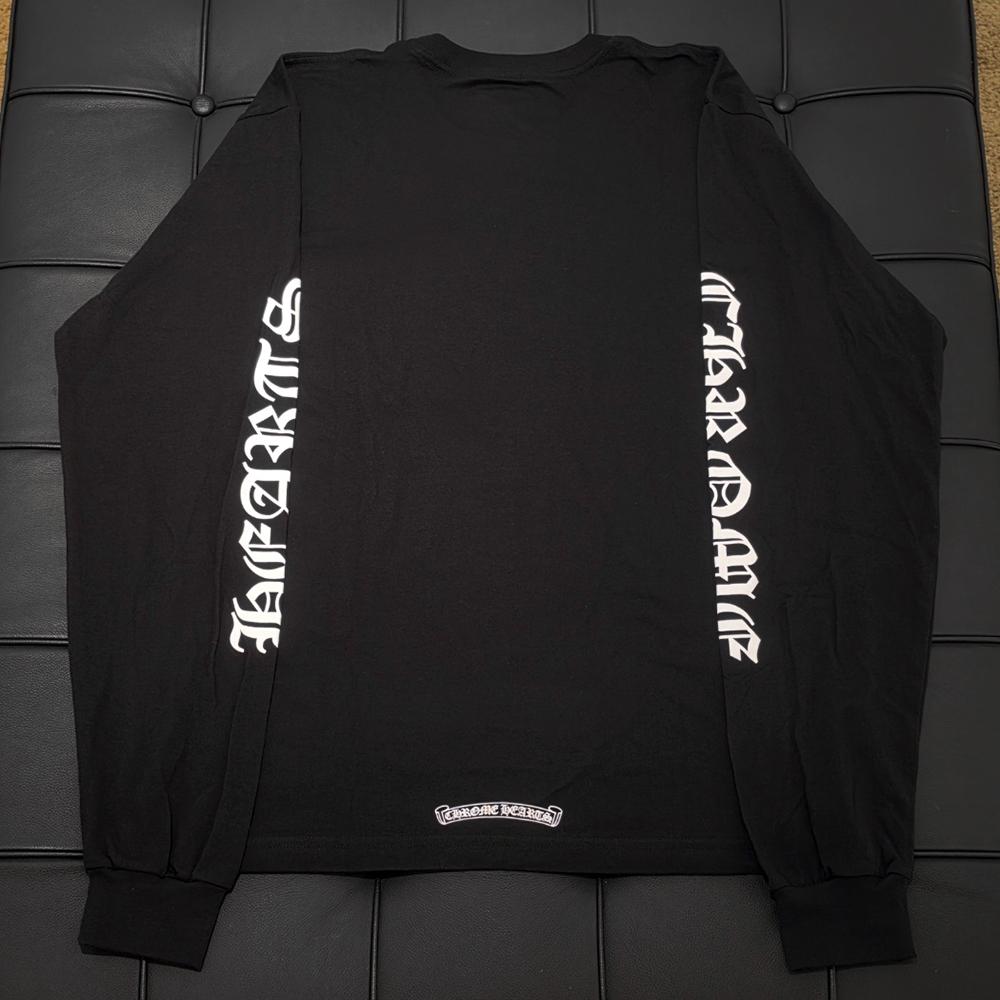 Chrome Hearts Black Long Sleeve Pocket Crewneck T-Shirt with Script Logo