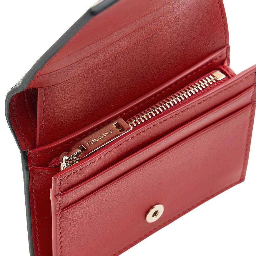 Ferragamo Gancini Compact Bifold Wallet Black Red Women’s Leather