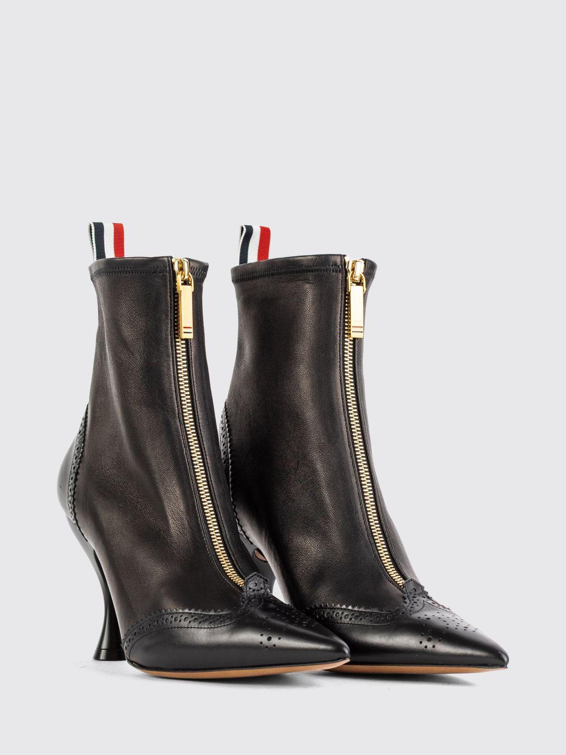 THOM BROWNE Black Leather Ankle Boots