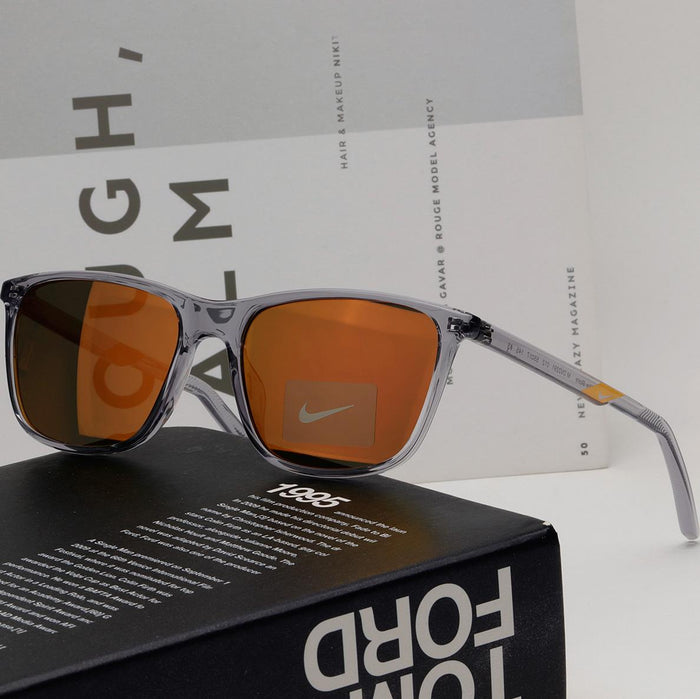Nike Orange Mirror Transparent Gray Horn-Rim Unisex Sunglasses DV2291 012
