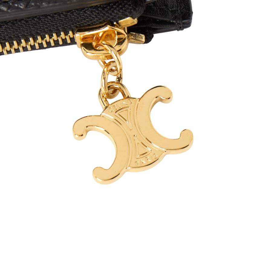 CELINE Triomphe Charm Small Bifold Wallet Black Leather Women