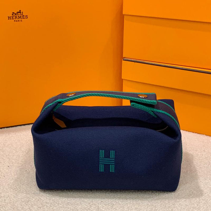 HERMES Marine Blue Canvas Bride-a-Brac Small Pouch