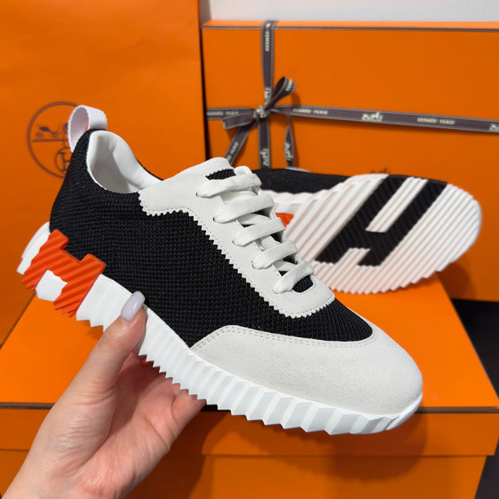 HERMES Bouncing Sneakers Goatskin White Black Women Low-Top
