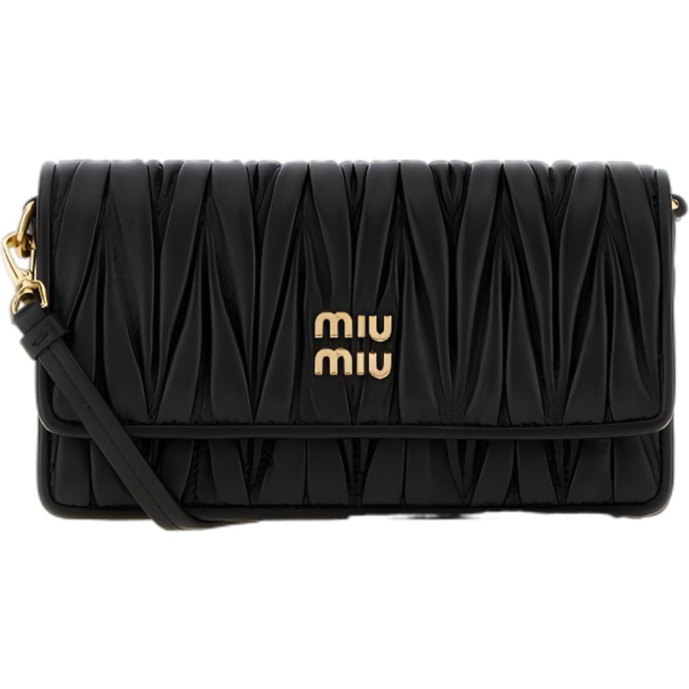 Miu Miu Matelassé Mini Shoulder Bag Black Leather