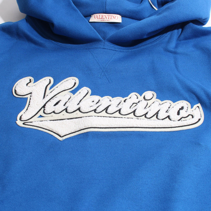 VALENTINO Embroidered Logo Blue Hoodie Men's