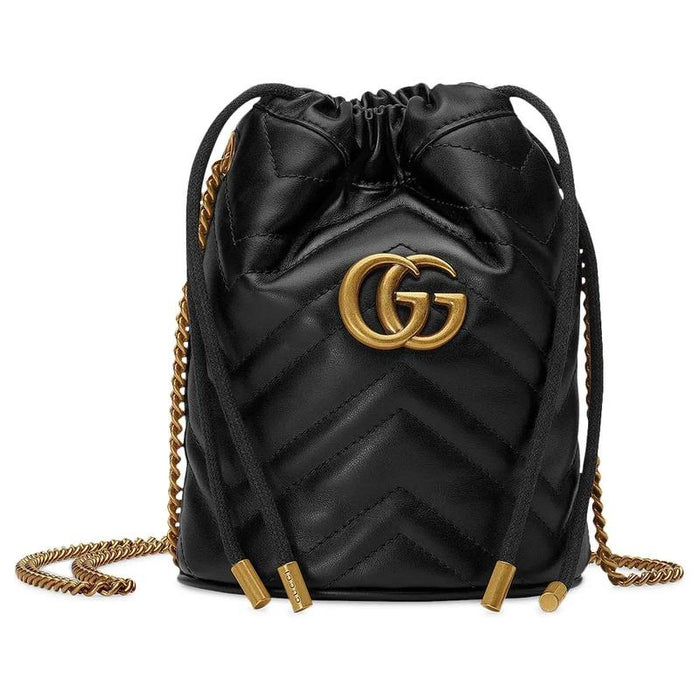 GUCCI GG Marmont Mini Bucket Bag Black Leather Shoulder Bag