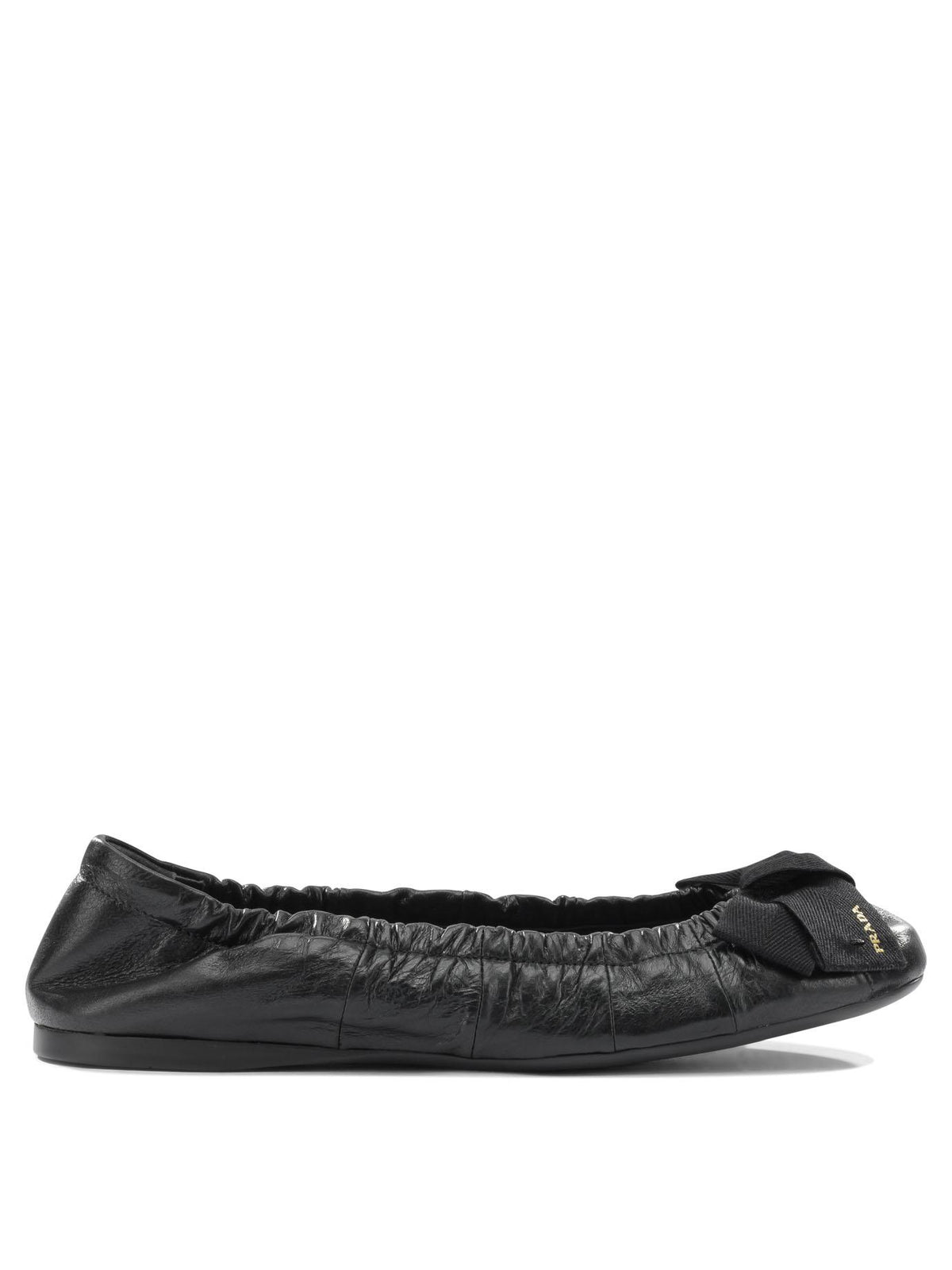PRADA Black Leather Round Toe Flat Shoes