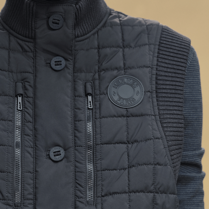 HERMES Quilted Sleeveless Bomber Jacket Blue H5H0160DQ5H