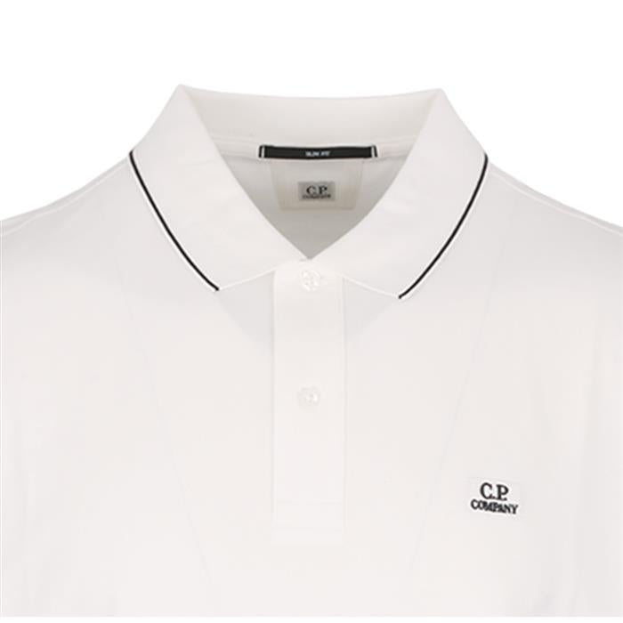 CP Company Slim Fit Pique Short Sleeve Polo Shirt White Men