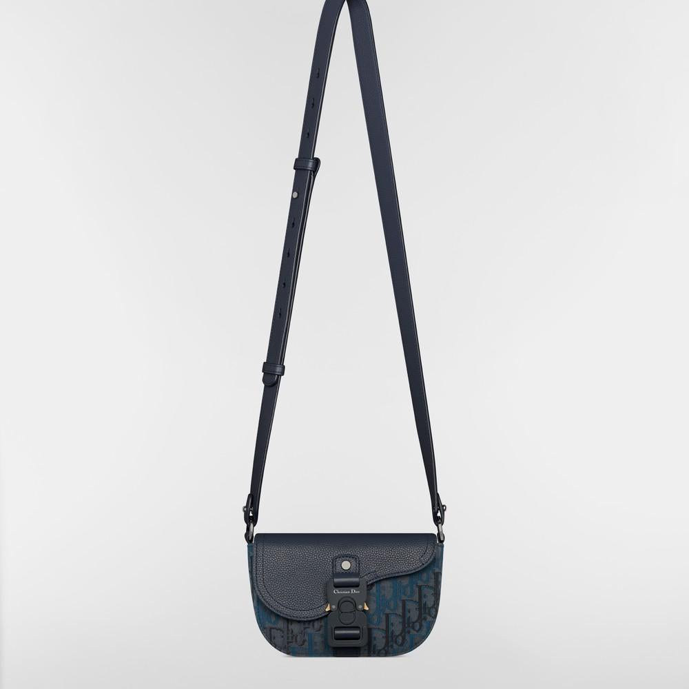 DIOR Deep Blue Oblique Jacquard Calfskin Mini Flap Strap Card Holder