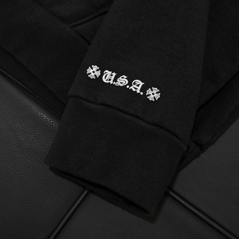 Chrome Hearts Black Silver Glitter Horseshoe Print Hoodie Unisex