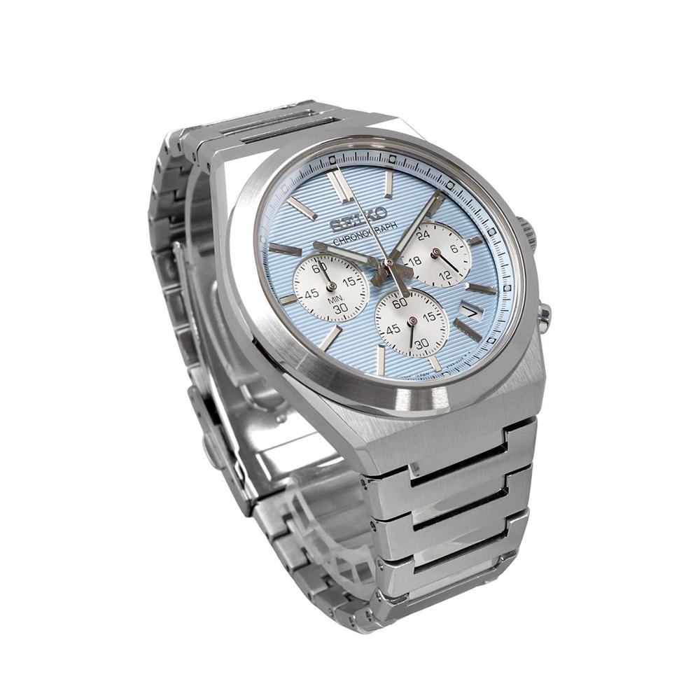 Seiko Silver Blue Stainless Steel Quartz Chronograph Men’s Watch