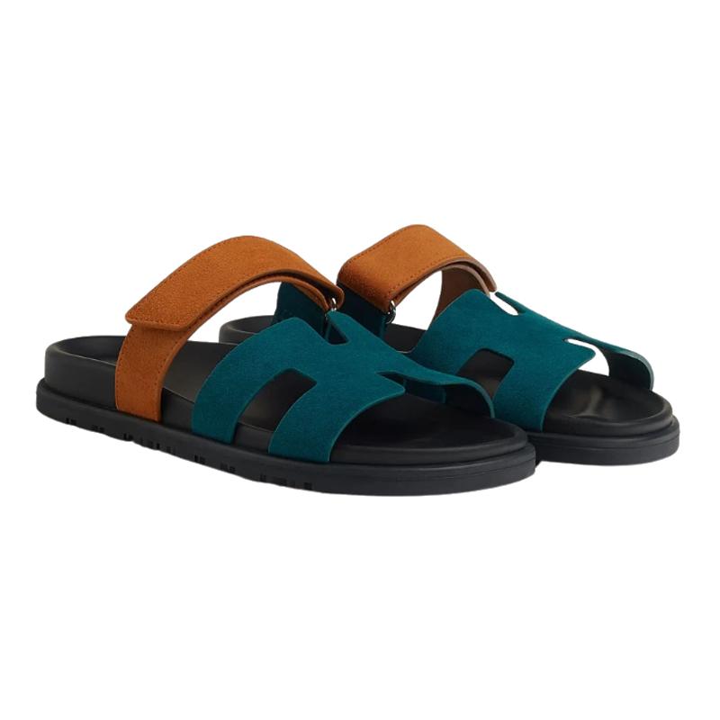 HERMES Women’s Chypre Suede Goatskin Two-Tone Sandals