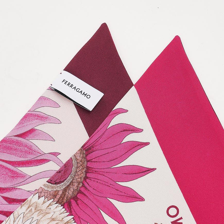 Ferragamo Sunflower Print Silk Twilly Scarf Pink Fuchsia Women