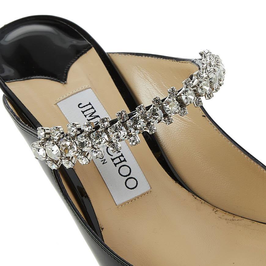 Jimmy Choo Crystal Strap Mule Slides for Women BING 65 PAT BLACK